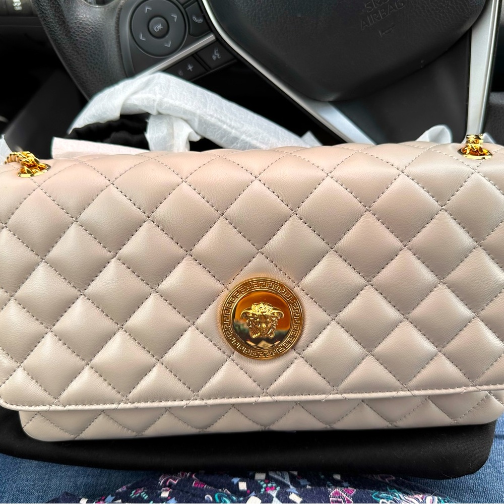 Versace lamb skin quilted shoulder bag